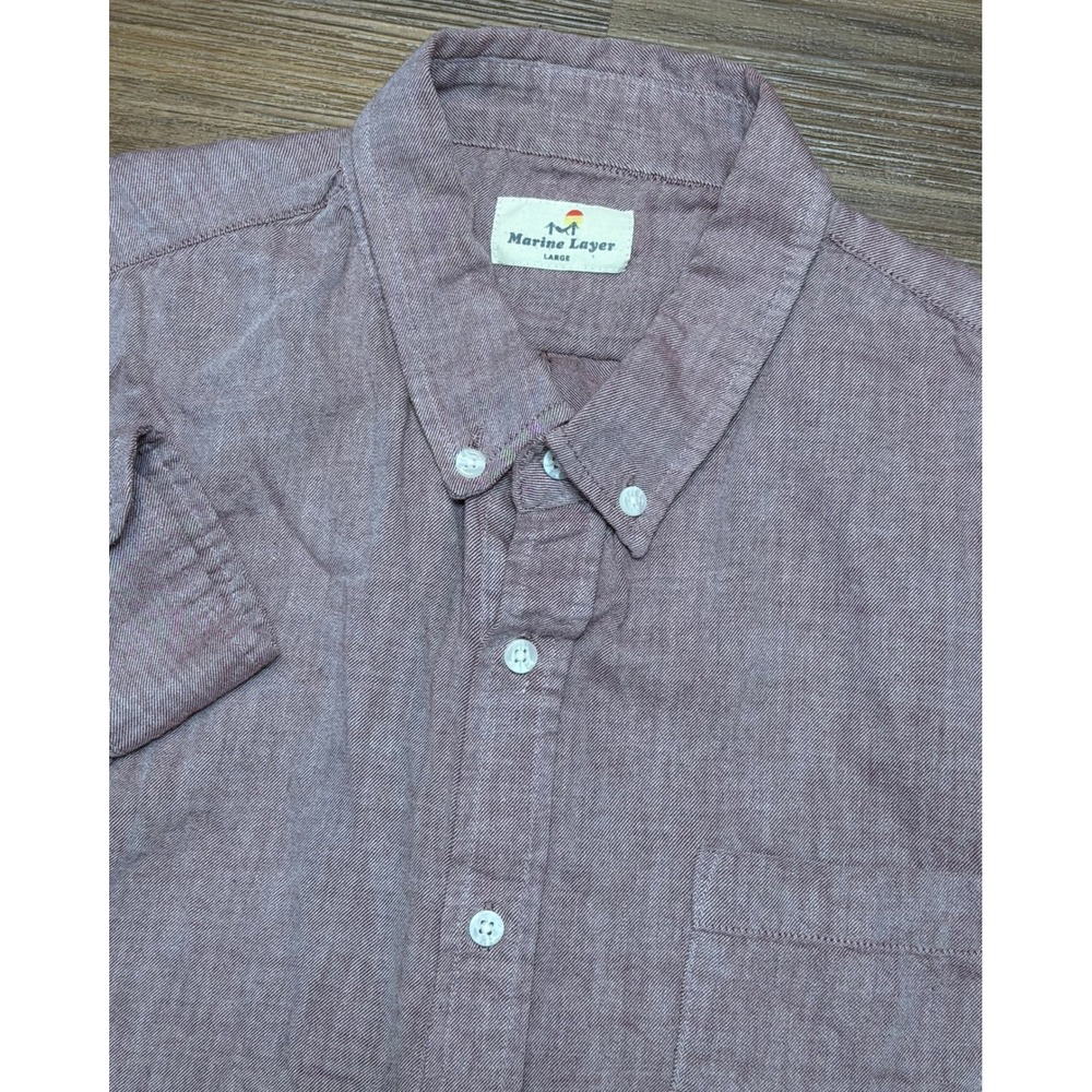 Marine Layer Better Than Linen Burgundy Cotton Button Down LS Shirt Sz L